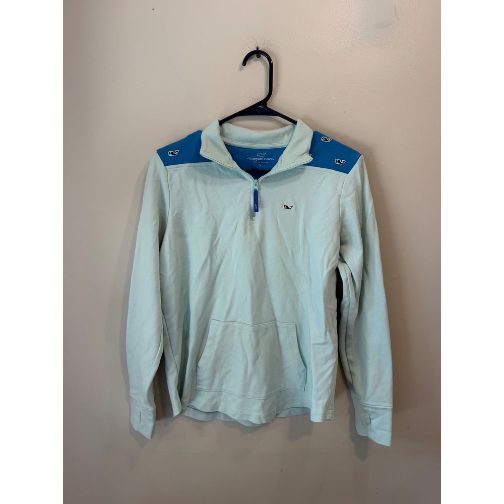 Vineyard Vines Womens‎ Quarter Zip Pullover Mint Blue Whale Logo Cotton Size S